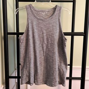 Loft M finely striped b & w cotton/poly A-line racerback tank w/ scalloped edge